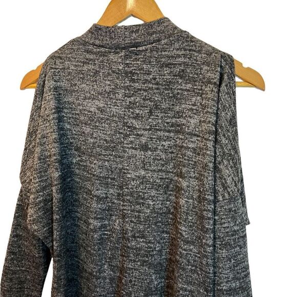 CAUTION TO THE WIND Dark Heather Grey Cold Shoulder Soft High Neck Top S - Picture 4 of 8